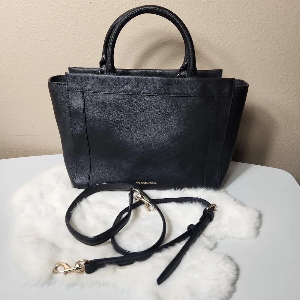 Rebecca Minkoff Monroe Black Saffiano Leather Purse Tote w/Crossbody Strap